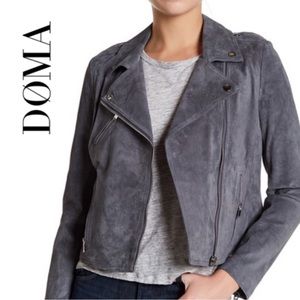Doma Women's Gray Suede Leather Moto Jacket